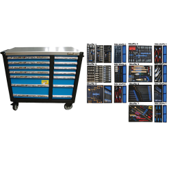 Vrktjsvogn XXL med 14 skuffer med 506 dele vrktj. Model 9145-506. Bl