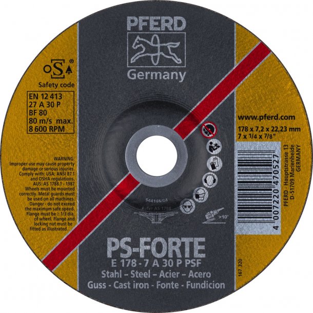 Pferd slibeskive  PSF (STL) 180x7,2 mm.